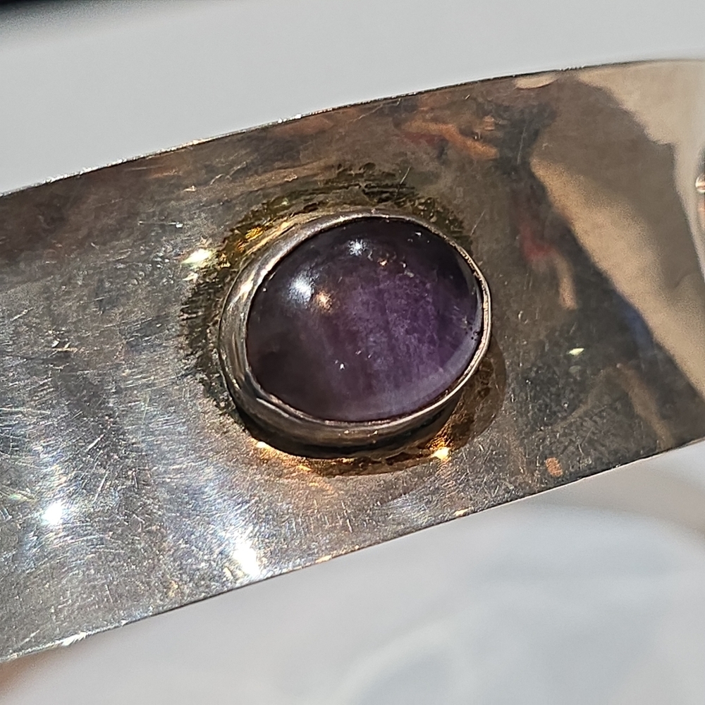 Vintage Mexico TS-10 925 sterling silver bangle with deep real purple amethysts - Picture 6 of 8